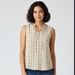 Como Black Tan Polka Dot Textured Sleeveless Blouse - Size Large